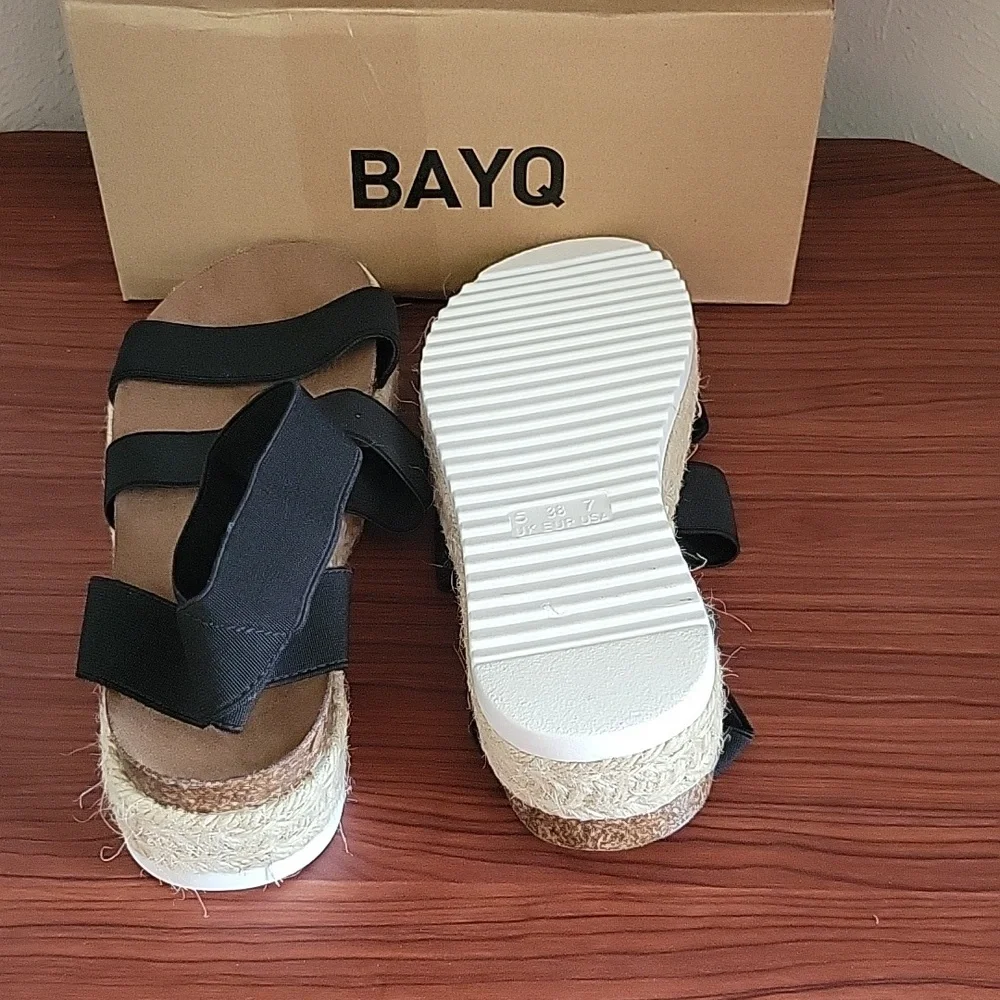 Bayq Women's Ankle Elastic Strap Espadrille Cork Flatform Platform Wedge